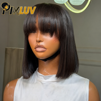 Perruque en cheveux humains naturels vierges brésiliens en gros pour femmes noires, perruque courte bob avec dentelle HD, perruque frontale sans colle avec dentelle HD