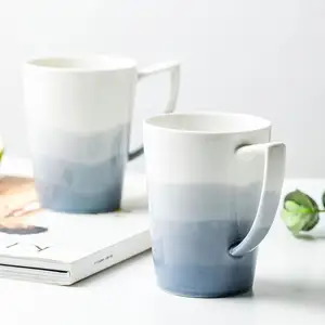 12oz màu xanh và trắng Trung Quốc Mug với kim loại muỗng Gradient màu nước giải khát Trà sữa cà phê gốm Mug