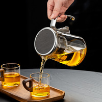 Théière en verre borosilicate haute résistance avec infuseur filtrant à une touche, pichet pour thé en vrac, pour usage domestique et professionnel