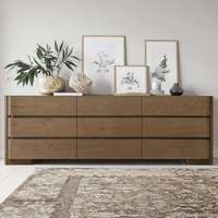 Ensemble de meubles de chambre à coucher de style américain en chêne naturel vieilli, commodes en bois à 9 tiroirs