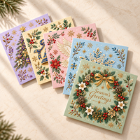 Ensemble de cartes de vœux de Noël multi-designs, cartes de Noël de luxe avec estampage à chaud doré, cartes de Noël florales en aquarelle pour offrir en cadeau