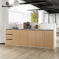 Mueble de Oficina SpaceUnited, Estación de Café, Aparador Moderno con Chapa de Madera y Cajones para Sala de Descanso