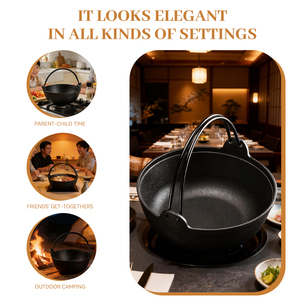Casserole de cuisson portable professionnelle en <span class=keywords><strong>fonte</strong></span> pour extérieur, patio, camping, survie, avec couvercle en bois - Product Image 5