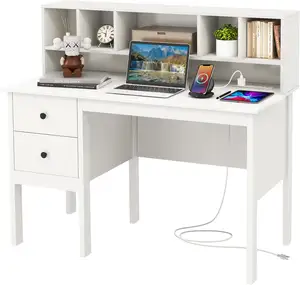 우아한 책상 충전 스테이션이있는 현대 홈 오피스 책상 5 개의 수납 구획이있는 노트북 책상 침실 메이크업 테이블