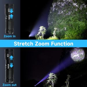 ขายส่งไฟฉายเลเซอร์/p50/p90 ไฟ LED สำหรับภายนอกอาคาร แสงแรง อลูมิเนียม กันน้ำ สว่างมาก พร้อมหน้าจอดิจิตอล สีขาว - Product Image 3