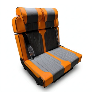 Sedile Doppio Reversibile in Ecopelle Arancione e Grigia, Pieghevole a 180°, con <span class=keywords><strong>2</strong></span> Cinture a 3 Punti per Fiat Ducato e <span class=keywords><strong>Renault</strong></span> Master - Product Image 2