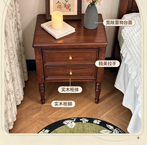 Premium Solid Wood Nightstand French Vintage Spindle <b>Legs</b> 2 Drawer Storage Bedroom Furniture Stable Bedside End <b>Table</b> - Product Image 2