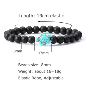 Bracelet tortue en pierre naturelle perlée breloque tortue de plage de mer 8mm oeil de tigre Turquoise lave femmes hommes perles bracelets élastiques - Product Image 6