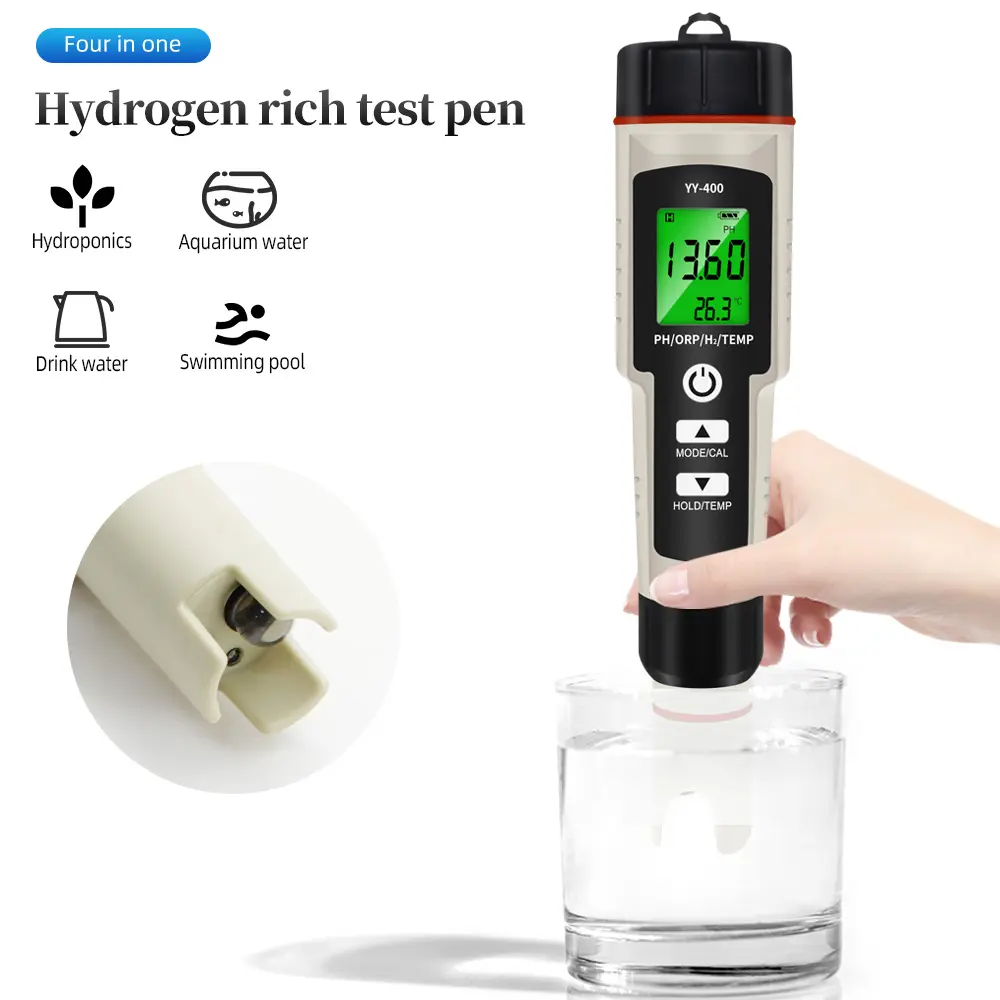 Medidor Digital de calidad del agua, medidor de temperatura con concentración de iones de hidrógeno 4 en 1, PH, ORP, H2