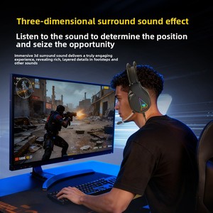 Casque de jeu filaire T-WOLF H160 avec éclairage RVB, son surround stéréo, coussinets d'oreille confortables pour les joueurs, vente directe d'usine - Product Image 4
