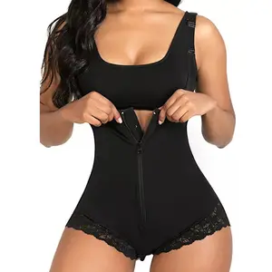 Boskims Hot Selling Sexy Black Lace Tight Slim Bodysuit 1 Piece High Support Corset With Zipper Butt Lift Tummy Control Bodysuit