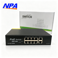 Switch PoE AI de 8 Puertos Gigabit 10/100/1000Mbps, 2 Puertos Uplink RJ45, Protección contra Rayos de 6KV, Extensión de 100m, Watchdog, 22Gbps, IEEE 802.3af/at, IP QoS