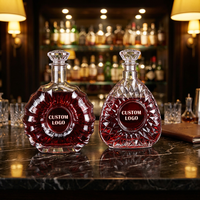 Bouteille à liqueur en verre de forme unique et luxueuse, 700 ml, base épaisse, verre transparent, bouteille à spiritueux, logo personnalisé pour whisky, brandy, emballage cadeau