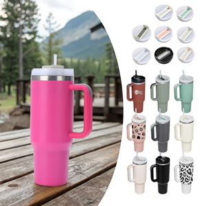 Kolu ile 40oz Tumbler ve hasır kapak kahve yalıtımlı fincan kullanımlık paslanmaz çelik su şişesi seyahat kupa Cupholder dostu - Product Image 1
