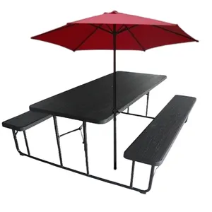 Wooden Design Garden Patio Furniture Folding Benches Outdoor Dinning Picnic Table With Umbrella Hole
