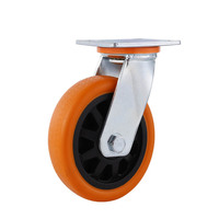 6 Roda Industri Universal 8-inci Heavy-duty dengan Rem Sabuk Miqi, Polyurethane, Logam, Datar, untuk Penyimpanan dan Penanganan, Dilengkapi Ball Bearing, Senyap