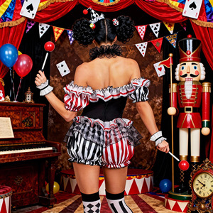 Costume de cosplay traditionnel de <span class=keywords><strong>clown</strong></span> sombre pour Halloween, inspiré des films et séries TV - Combinaison sexy de <span class=keywords><strong>clown</strong></span> de cirque avec bandeau et collier - Product Image 5