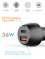 IBD 38W chargeur de voiture à double port charge rapide USB type c PD 3.0 30W & QC3.0 18W avec protection OTP chargeur de téléphone en matériau PC
