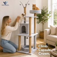 Mehrstöckiger Katzenbaum mit Raumkapsel und Würfel-Condo, Sisalpfosten, Plüsch-Katzenturm für Hauskatzen