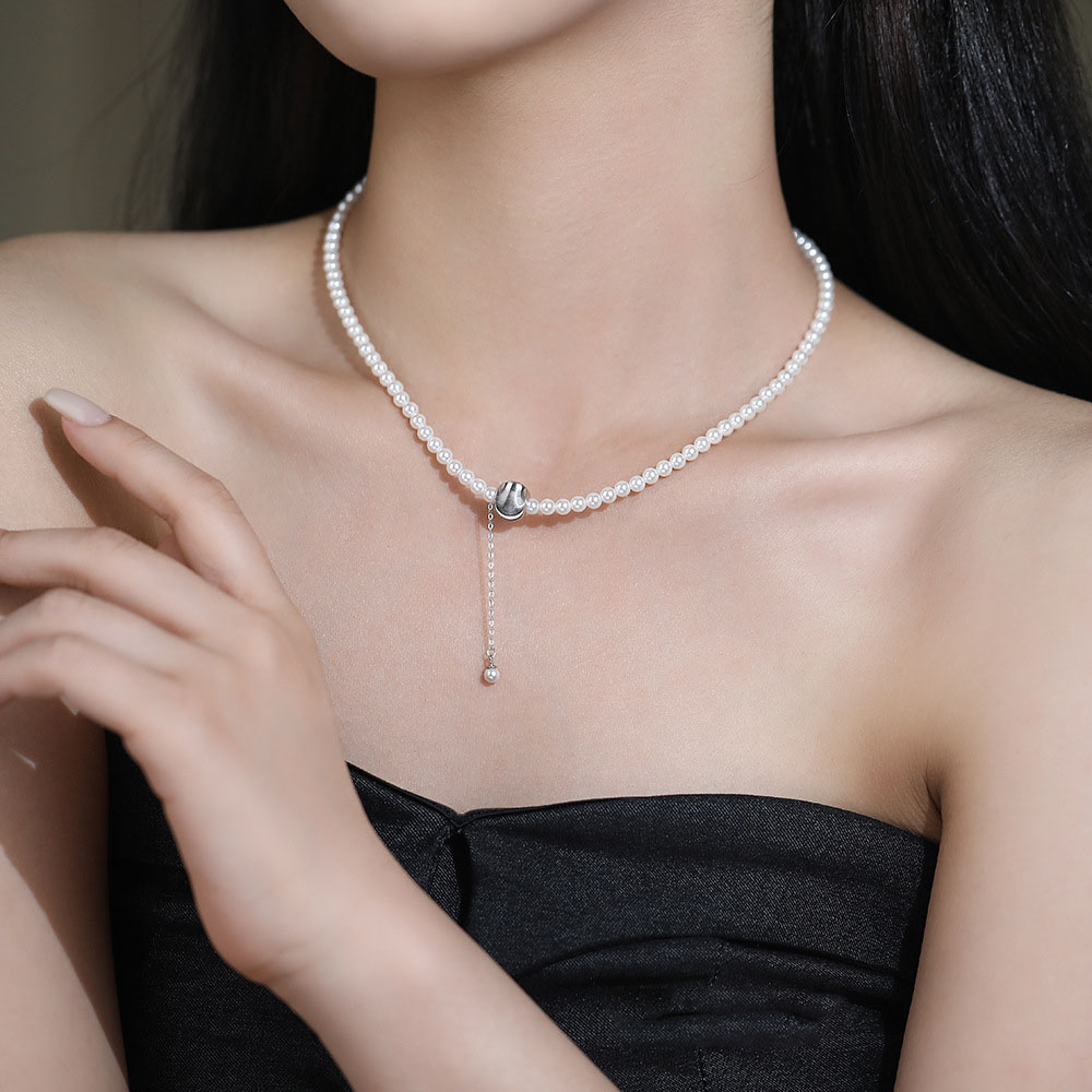 Simple White Pearl Beads S999 Sterling Silver Beads Pendant