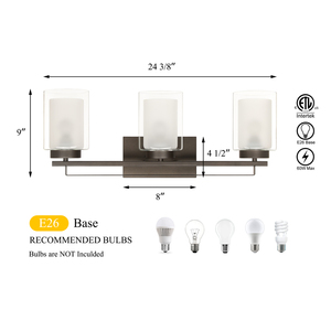 Dark Bronze E26 Antique phòng tắm đèn đồ đạc tường <span class=keywords><strong>Bracket</strong></span> 3 Head kép Glass Shade <span class=keywords><strong>Vanity</strong></span> ánh sáng cho hộ gia đình khách sạn - Product Image 4