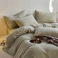 Ensemble de couvre-lit et de housse de couette en lin et coton uni, double couche, style minimaliste, quatre pièces