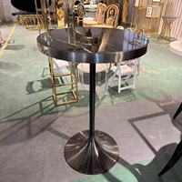 Table de bar en acier inoxydable avec placage en titane noir, plateau en pierre noire