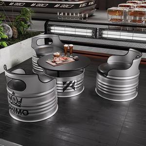 Conjunto de Barra de <span class=keywords><strong>Bar</strong></span> Comercial Moderno con Estructura de Hierro y Cubierta de Vidrio Transparente, Combinación de Mesa y Sillas para Cafetería, Oficina o Área de Descanso - Product Image 1