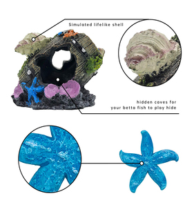 Resina Betta Fish Tank accessori Blue Star Fish Ornaments Shell Broken Barrel Fish Cave Hide Tank Accessories - Product Image 5