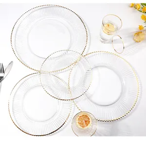 Großes Inventar Restaurant Hotels Goldrand Teller Hochzeit Glasplatten Sets Geschirr Set