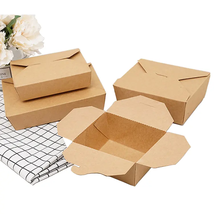 Çevre dostu restoran gıda ambalajı geri dönüşümlü gitmek için tek kullanımlık kraft kağıt gıda kutuları için