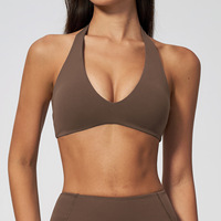 Nouveau soutien-gorge de sport en tissu brossé pour femme, col en V profond, dos ouvert, sous-vêtement de gym, antichoc, push-up, pour fitness et entraînement