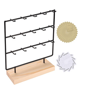 Wooden Jewelry Storage Rack 3 Tier Metal Hanger Display Stand For Earrings Necklaces <b>Desk</b> Organizer - Product Image 5