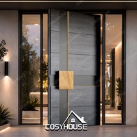 Cosyhosue Porte de sécurité pivotante en aluminium avec placage de bois et panneau de verre Porte d'entrée moderne pour maison de luxe
