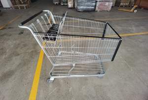 รถเข็นช็อปปิ้งมือผลักด้วยมือขนาดใหญ่สไตล์อเมริกันอุปกรณ์ไฮเปอร์มาร์เก็ตผิวโลหะ - Product Image 5