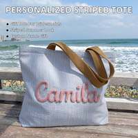 Sac de plage en seersucker personnalisé avec nom, cadeau personnalisé pour demoiselle d'honneur, sac à bandoulière rayé d'été pour enterrement de vie de jeune fille, voyage entre filles