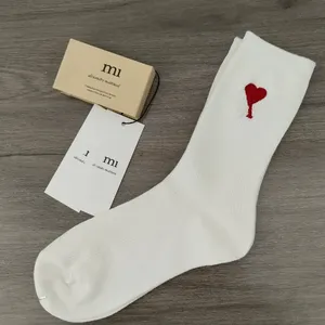 Dropshipping Products 2026 | Luxury Peach Heart Double Needle Embroidered <b>Socks</b>, <b>Black</b> White Gray Mid-High Tube Breathable - Product Image 5