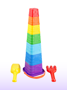Torre de castillo de arena, 7 tazas apilables de colores arcoíris con pala y palas de jardín. - Product Image 2