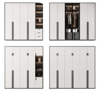Solution d'armoires pour entrepreneurs : Dressing moderne gris clair avec armoire en verre, miroir rond, meuble de toilette et panneau perforé multi-rangements