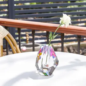 Venta al por mayor decoración de interiores transparente sólido K9 jarrón de cristal de alta calidad florero de cristal para mesa de cena