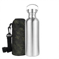 Botol Air Tactiko Survival 34 Oz/1000 ml Stainless Steel Mulut Lebar Dinding Tunggal Tahan Panas Anti Bocor Bebas BPA dengan Tali Pembawa