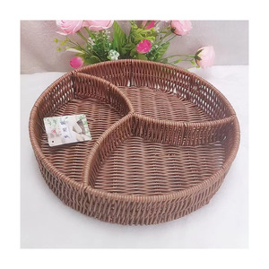 Round Divided Rattan Woven <b>Storage</b> <b>Basket</b> For Snacks Fruits Home Desktop Use Handmade 6972 - Product Image 4