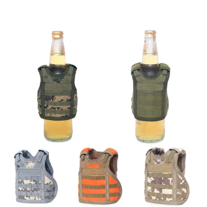 Slim Can insulator Universal Adjustable Mini Vest Military Tactical Skinny Cooler Sleeves Decor for Party Kitchen Bar Beer Champagne Liquor Bottle 12oz or 16oz Black 