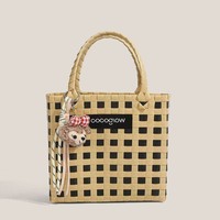 Sac fourre-tout en paille tressée pour femme, style Ins, fait main, tendance streetwear, idéal pour les vacances, inspiré des influenceuses