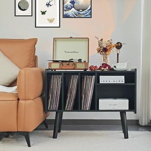 Étagère de rangement <span class=keywords><strong>pour</strong></span> disques vinyles en bois de style moderne, support <span class=keywords><strong>pour</strong></span> CD multimédia, adapté <span class=keywords><strong>pour</strong></span> placer un tourne-disque. - Product Image 5