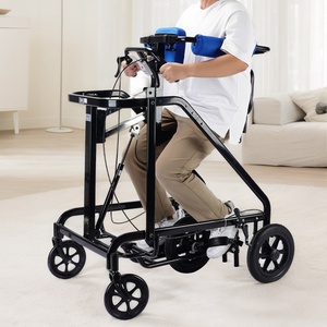 Déambulateur de rééducation pour adultes hémiplégiques avec pédales, roues, siège, frein à main, cadre de position assise pour entraînement des membres inférieurs, orthèses portables - Product Image 3