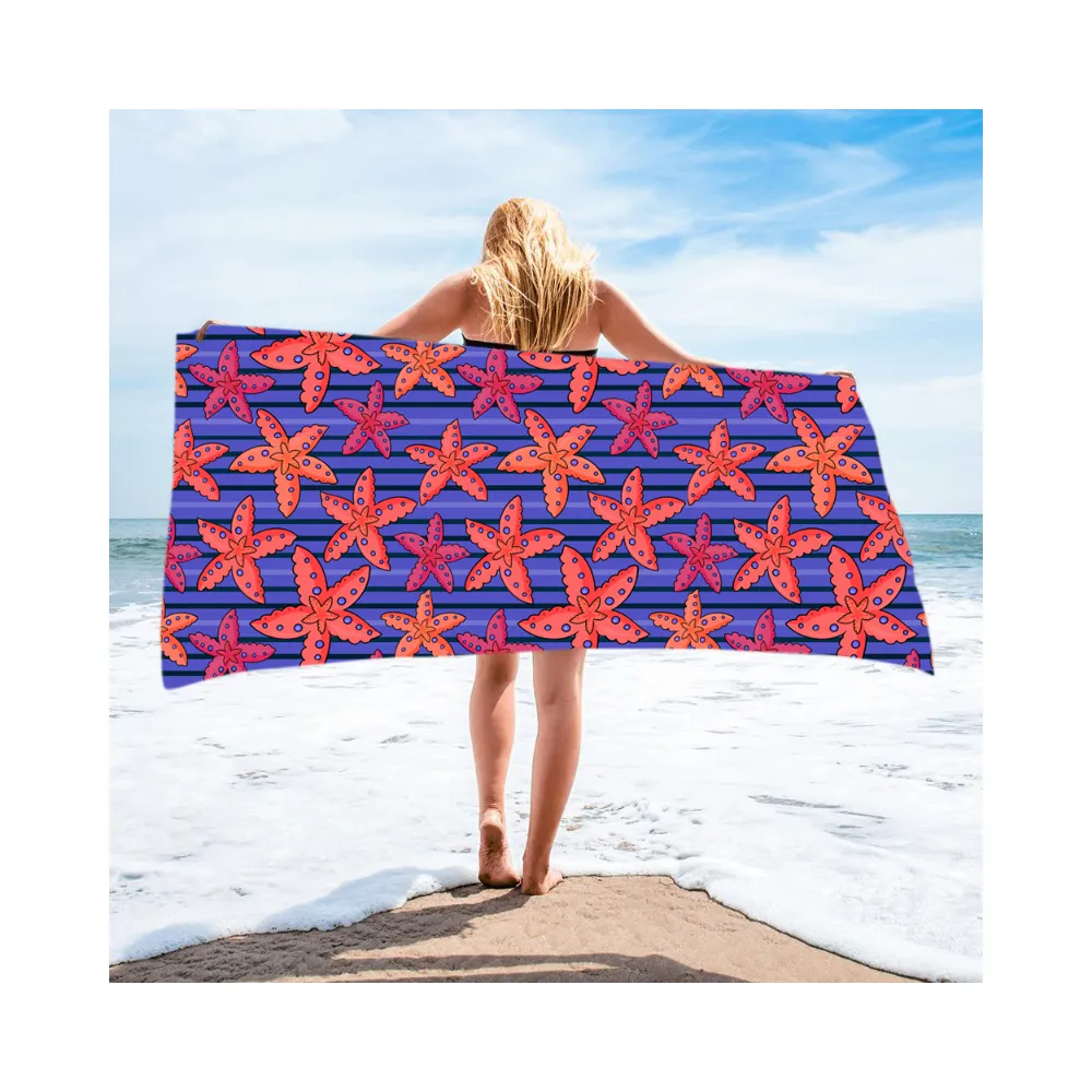 Toalla de playa de microfibra con impresión personalizada, toalla absorbente de secado rápido, sublimación de verano, muestra gratis