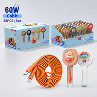 Cable de Carga Rápida USB C a C de Material TPE, 60W PD, con Empaque Personalizado Tipo Caramelo para Samsung, MacBook, iPad