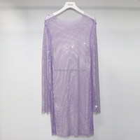 Robe élégante en maille scintillante avec diamants Robe de club sexy en résille à manches évasées pour femmes avec strass
