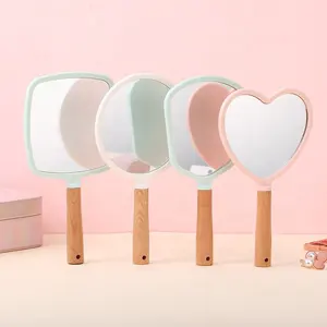 BEAU FLY 2021 New Heart Shape Wood Handle Makeup Mirror Hd Princess der Gift Round Square Dentist Beauty Hand Mirror